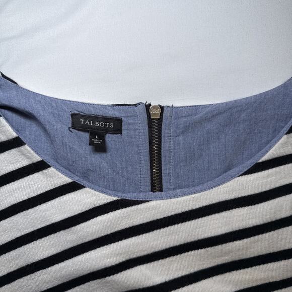 Talbots Sleeveless Dress Size Large White Black French Stripes Pockets Resort - Picture 2 of 15